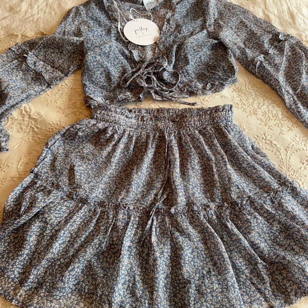 Princess Polly Floral Set in Blue and Cream